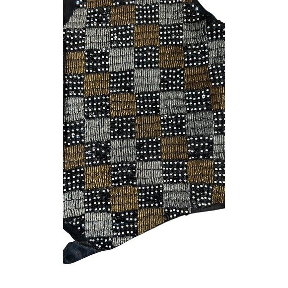 Vintage Effect! Brown Black Checkerboard Sequin Vest Medium Western Style - Picture 3 of 8